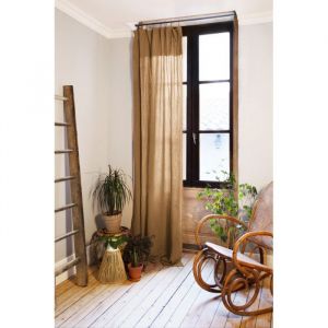 Lot de 2 rideaux ajustable + 8 anneaux pince 'Gaîa' 140 x 300 cm 'Gaze de Coton' - Couleur: Gaïa Camel