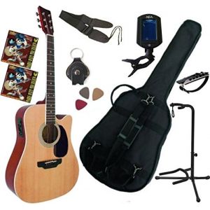 Image de MSA Musikinstrumente Pack guitare électro acoustique nature 9 accessoires