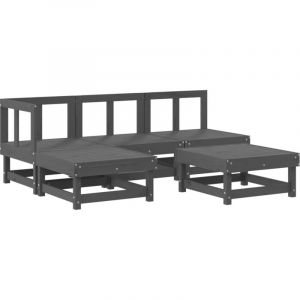 VidaXL Salon de Jardin 5 pcs, Canap&eacute;s avec Repose-pied, Ensemble de Meubles avec Table Basse Patio Terrasse, Rustique, Gris Bois Massif de Pin