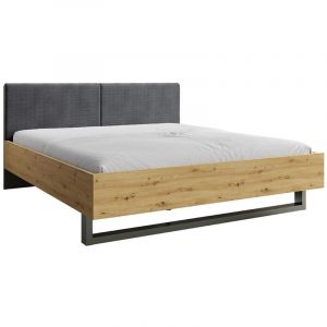 Lit adulte design 160x200 - Collection IZO. Coloris chêne et gris anthracite.