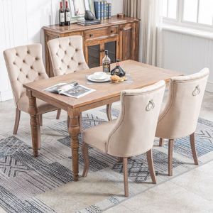MODFU Lot de 6 chaises de salle à manger en velours. dossier haut. pieds en bois. beige