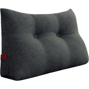 VERCART Coussin de Lecture Cale Dos Coussin à Coins Coussin Incliné Lin Noir 80CM