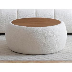 Table basse avec coffre de rangement en tissu bouclette et MDF - Blanc - SORIELI