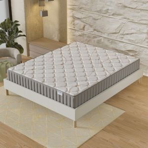 Ensemble matelas latex naturel + sommier 140x200cm, Matelas 16cm d&rsquo;&eacute;paisseur et sommier tissu blanc