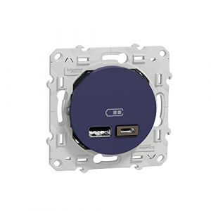 Image de Schneider Electric Odace - prise USB double - type A+C - Cobalt - 5 Vcc - 2,4A (S550401)