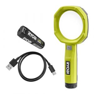 Ryobi Loupe éclairée 4V USB Lithium - 2 intensités : 60/200 Lumens - Grossissement x 3 - Livrée avec son câble USB-C & 1 batterie 4V 2,0 Ah Lithium - RML4-120G
