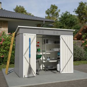 Abri de jardin métallique 2,4 x 1,2 m avec fondation métallique (sans plancher), résistant aux intempéries, pour terrasse, gris
