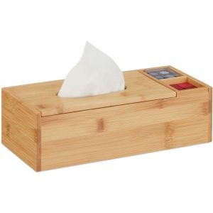 Image de Relaxdays Distributeur de mouchoir avec couvercle, salle de bain, 2 compartiments, bambou, 9 x 30,5 x 14,5 cm, naturel