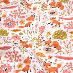 Tissu coton enfant renard vendu au m&egrave;tre - Blanc