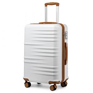 Kono Valise Moyenne Taille 64cm Valises Soute Valise Rigide Trolley ABS+PC Valise de Voyage avec roulettes et Serrure TSA Blanc