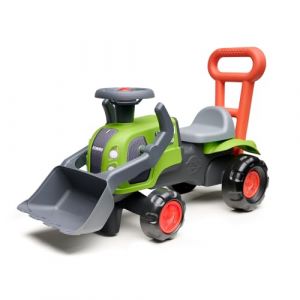 Falk Porteur Tracteur Claas - Barre d'aide à la Marche - Dès 12 Mois - Pelle Frontale - 90% de Plastique recyclé - Fabriqué en France - 312D, Vert