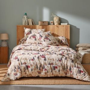 Tradilinge Parure de lit 3 pi&egrave;ces flanelle de coton montagne housse + taies Beige 200x200 cm