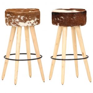 VidaXL Tabourets de bar 2pcs Marron Cuir véritable et bois de manguier