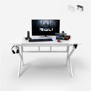 Bureau de jeu ergonomique en carbone 120x60cm avec porte-gobelet