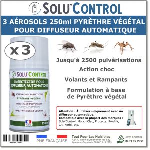 Tout Pour Les Nuisibles - 3 Aérosols 250 ml au Pyrèthre Végétal - Volants et Rampants