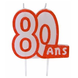 Ruedelafete Bougie anniversaire blanc/ROUGE 80 ans