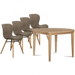 Image de Hellin Table ronde extensible pieds fuseau D115 + 4 chaises tissu - victoria - Marron