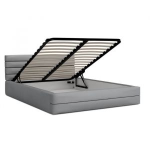 LIT COFFRE VIRGINIA 140x190 - Sommier inclus Gris clair