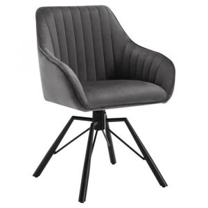 WOLTU 1x Chaise Salle à Manger Pivotante, Chaise Cuisine Scandinave en Velours, Ergonomique, Pieds en Métal, Gris Foncé W0ATT0183-1