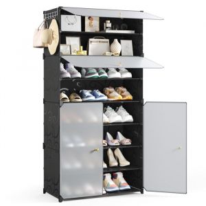 Meuble &agrave; Chaussures 8 Niveaux pour 24 Paires de Chaussures, &Eacute;tag&egrave;re &agrave; Chaussures avec Portes et Rangement Amovible pour Entr&eacute;e/Salon, 60L x 30P x