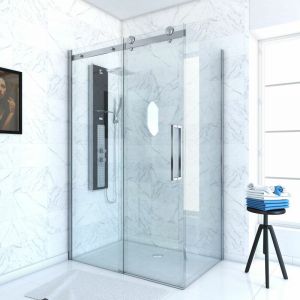 Aurlane PAROI PORTE DE DOUCHE COULISSANTE + RETOUR 140X80cm - RAILROAD CHROMED 140 FRONT-80