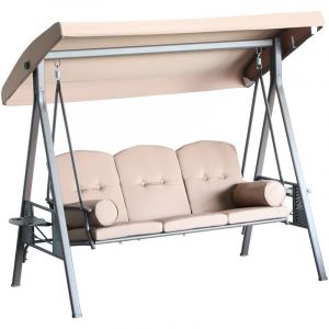 Outsunny Balancelle jardin 3 places toit réglable coussin plateau rétractable