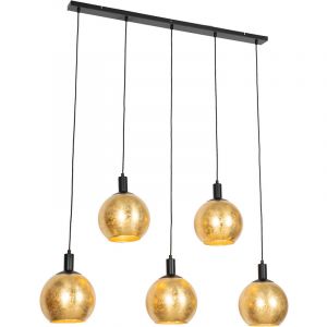 Qazqa Suspension design noire avec verre dor&eacute; 5 lumi&egrave;res - Bert