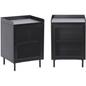 Lot de 2 tables de chevet industrielles m&eacute;tal noir 1 porte grillag&eacute;e. 40 x 37 x 58.5 cm - Ohio