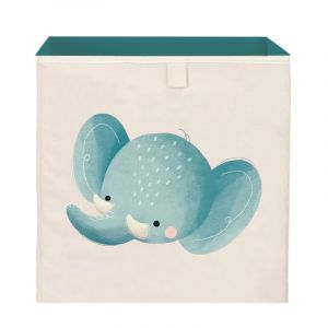 Sassi Junior Boîte de rangement carrée éléphant carton et polyester bleu 33 cm