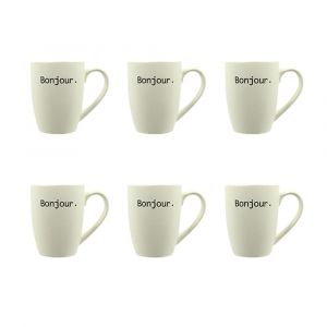Novastyl Lot de 6 mugs 38cl en grès blanc à message