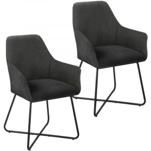 SVITA JOSIE Dining Lot de 2 chaises de salle &agrave; manger Fauteuil Chaise rembourr&eacute;e Tissu Gris fonc&eacute;