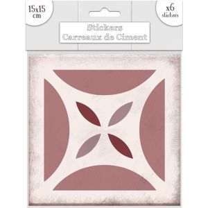 Image de Sud trading 6 Stickers carreaux de ciment Carré - 15 x 15 cm - Rose