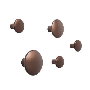 Muuto Patère Design - Set de 5 patères DOTS METAL Acier inoxydable Bronze Ø 5 cm, Ø 3,9 cm, Ø 2,7 cm