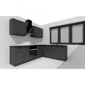 Pegane Cuisine compl&egrave;te d'angle ANIA 9 &eacute;l&eacute;ments couleur Graphite - Longueur 200/260 cm