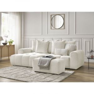 Bobochic Canapé d'angle convertible coffre roxelane tissu chiné avec pouf Angle gauche Blanc