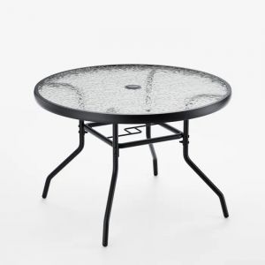 Table Basse De Jardin Ext&eacute;rieur Int&eacute;rieur Costway Plateau En Verre Tremp&eacute;, Trou Pour Parasol, Cadre En M&eacute;tal, Table De Bistrot Rond