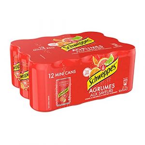 Schweppes Agrumes Mini Cans Boisson Gazeuse aux Saveurs d'Orange Pamplemousse Citron Vert et Mandarine, 12 x 150ml