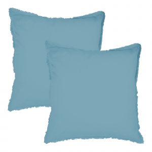 Matt & Rose Taies d'oreiller 50x70 cm Lot de 2 Unie Coton LAVÉ | 100% Coton | Oeko-TEX | Bleu Givré