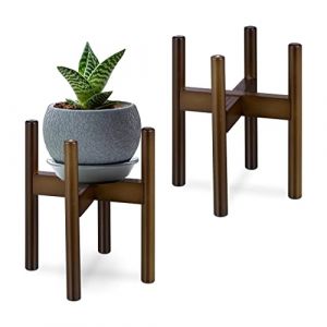 Relaxdays Support de plantes, en bambou en set de 2, pour pots de fleurs jusqu'à 32 cm ø, réglable & empilable, brun