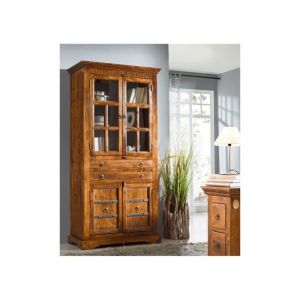 Vitrine/Vaisselier - Bois massif d'acacia laqué (Miel) - Style colonial - OXFORD #0452