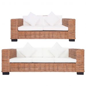 Image de VidaXL Ensemble de canapés 2 pcs avec coussins Rotin naturel