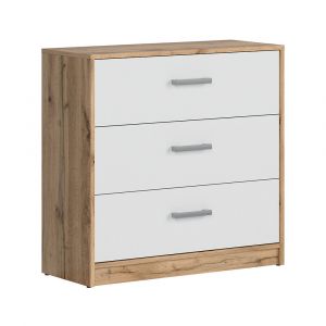 SANS Commode 3 tiroirs Cyril Bois et Blanc