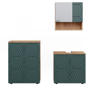 Ensemble de meubles de salle de bain Irma, Vert, 3 pièces, avec meuble bas 60 cm, Vicco