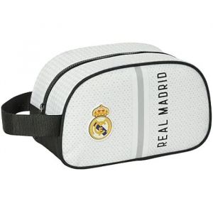 Safta Real Madrid 1ère équipe 24/25 - Trousse Scolaire Moyenne avec poignée, Trousse pour Enfant, Adaptable au Chariot, Facile à Nettoyer, Confortable et Polyvalent, 26 x 12 x 15 cm, Blanc/Gris,