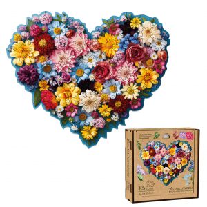 Puzzle en Bois avec Graphisme Artistique - S&eacute;rie Celebrating - Floral Heart - 23,5x19,5 cm - 100 &Eacute;l&eacute;ments - Milliwood