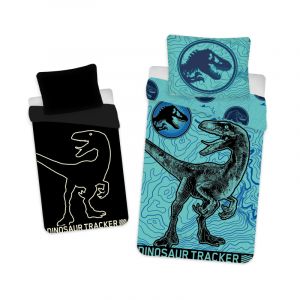 AC-D&eacute;co Jurassic World - Parure de lit phosphorescente en coton "V&eacute;lociraptor" - 140 x 200 cm