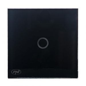 Interrupteur tactile simple PNI SH121 en verre noir avec indicateur LED, 10 A, 200 W