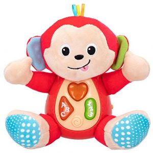 WinFun 46507 - Peluche Singe Interactive avec lumi&egrave;re et Son, Jouets &eacute;ducatifs pour b&eacute;b&eacute;, Monito Chante et apprend, &agrave; partir de 3 Mois, Piles incluses, Jouets et Cadeaux de Petite enfance
