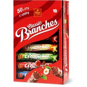 Frey 50 Branches Classic - Présentoir de 50 barres de chocolat au lait fourrées à la crème aux noisettes - Fabriqué en Suisse - Lot de 50 Snacks emballage individuel Certifié UTZ