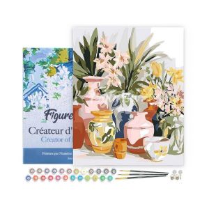 Peinture au num&eacute;ro : Poteries et Fleurs - Toile tendue sur ch&acirc;ssis